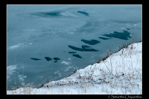 Icy shoreline at Abraham Lake, Bighorn Wildland, Alberta, Canada